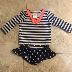 Nautical striped Rash guard and ruffle bottoms